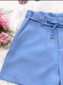 "Women's Tailored Shorts With Drawstring And Ring, With Side Pockets – Summer 2025 - 寶藍色 - 查看 2