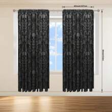 2pcs Skull Print Art Deco Curtains Enhance The Home Style And Are Suitable For Artistic Home Window Decoration In Living Room, Bedroom, Shower Room, Balcony