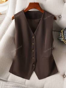 Damen Weste in Unifarbe, V-Ausschnitt Jacke, figurbetonender Schnitt, für Frühling/Herbst, modisch für den täglichen Gebrauch, nahtloses Design, Bekleidung