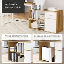 Mesa de estudio reversible con 2 estantes y toma de corriente - Blanco - Ver 6