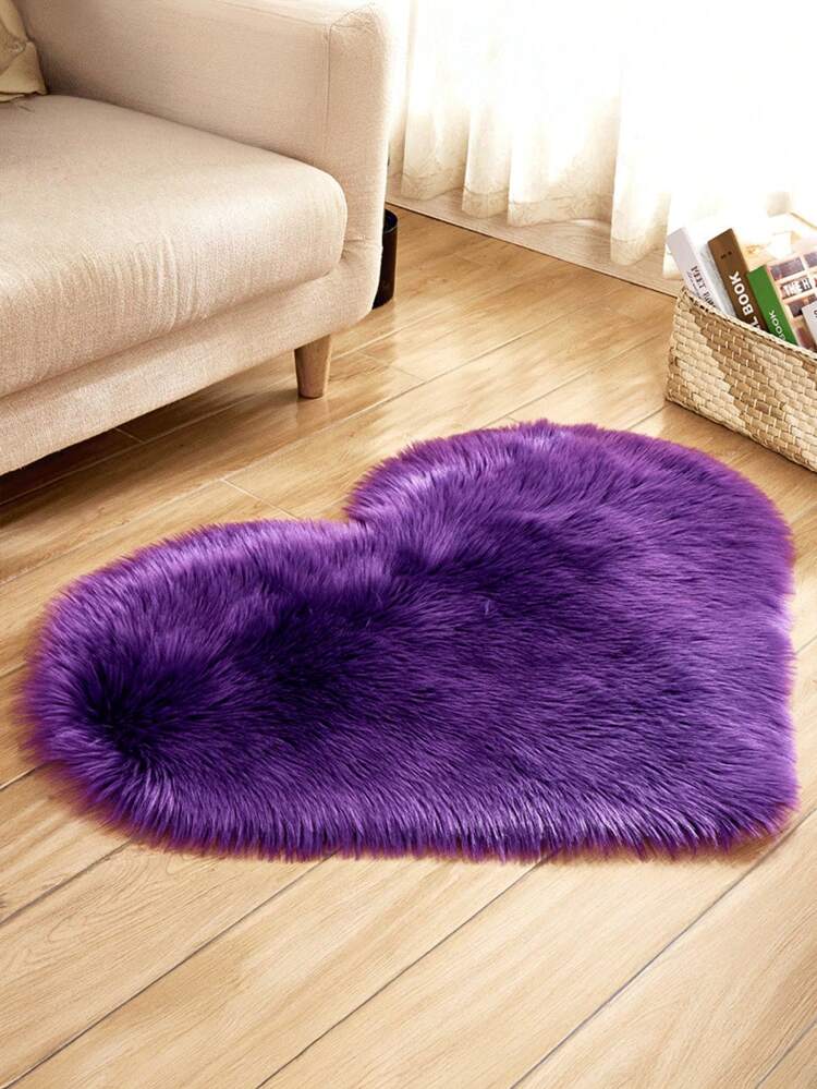 1pc Solid Color Luxury Plush Faux Wool Heart Shaped Carpet, Bedroom, Living Room Rug, Christmas Decoration Item