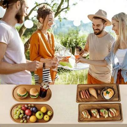 1st/2st Plus Size Dekorativ bricka i rosenträ, rektangulär lång tebricka, frukostbricka, dessertställ, för frukt, bröd, sushi, hamburgare, kaffe, te, lämplig för köksförvaring, bänkbricka, semesterfest, bröllop, matservering