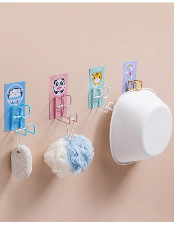 Multi-Function Storage Rack Anti-Rust Painted Scandinavian Color Basin Holder Cartoon Pattern No-Mark No-Drill Basin Damage-Free Hook