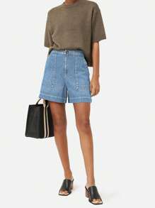 Women's High-Waisted Wide-Leg Denim Shorts With Pockets – Casual Summer Jean Shorts - Màu xanh nhạt - Xem 5