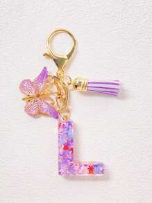 1pc A-Z English Letter Creative Keychain, Kids Backpack Accessories, Butterfly Letter Pendant Keychain For Girls, Bag Charm - Purple - View 38