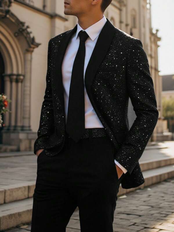 Blazer para hombre, estilo empresarial casual brillante con estampado estrellado, adecuado para galas nocturnas, bodas, fiestas