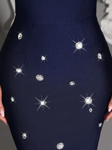Off Shoulder Handmade Beaded Bodycon Bandage Dress, Sexy & Fitted, Suitable For Family Gatherings, Parties, Banquets, Formal Occasions - Royal Blue - View 9