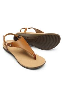 Women Thong Sandals Orthopedic Arch Support Flat Sandals Comfortable Soft Cushion Summer T-Strap Flats Shoes - 駝色 - 查看 4