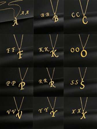 3pcs Set 18K Gold Plated Stainless Steel Letter Initial Necklace & Stud Earrings Jewelry Set, Minimalist Style Suitable For Women And Girls, Perfect For Mother's Day Gift