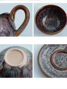 1pc 170ml Ceramic Coffee Cup & Saucer Set, Reactive Glaze Creative European Style Coffee Mug, Vintage Latte, Espresso, Breakfast Cup Back To School