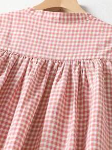 女士春夏无袖格子连衣裙，纽扣设计，宽松版型，乡村/波西米亚风格，适合度假、商务休闲等场合，优雅粉色 - 粉色 - 查看 4