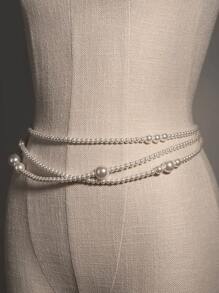 1pc Elegant Premium White Pearl Waist Chain Summer, School Fall, Autumn, Halloween