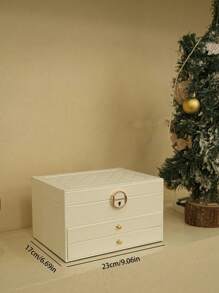 3-Layer Locking Large Capacity Jewelry Storage Box, Portable Jewelry Storage Box, Dresser Jewelry Storage Box With Drawer - White - View 3