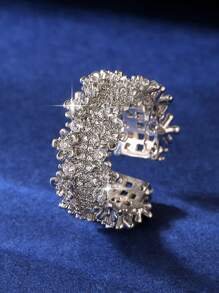 1 件新娘欧美风格精致全方晶锆石花形戒指，适合华丽节日订婚派对珠宝礼物 - 白色 - 查看 6