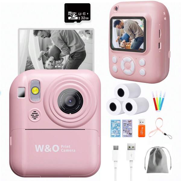 2025 New Kids Camera Instant Print, Selfie Digital Camera With 1080P Videos,Toddler Portable Travel Camera Toy For 3-9 Year Old Boys Girls(Included 32G TF Card),Birthday Gifts For Kids Age 3-12,