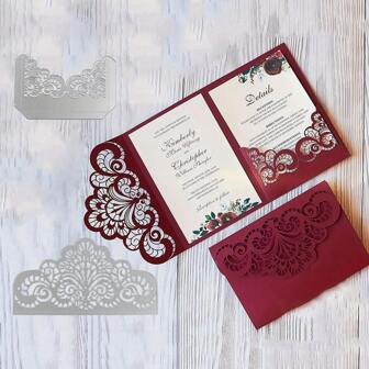 2 件金属模切套装，婚礼蕾丝花边切割模切模板模具适用于 DIY 剪贴簿相册装饰压花纸卡制作模具