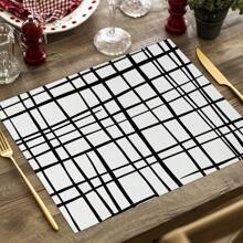 2/4pcs Simple Geometric Square Placemats, Abstract Neutral Style Artwork In Black & White, Blue, And Brown Linen Tablemats, Suitable For Daily Dining Table, Kitchen, Dining Room Decor, Home Decor, Holiday Decor, Tabletop Decor, Outdoor Picnic Decor, And Gifts, 12x16.5 Inches