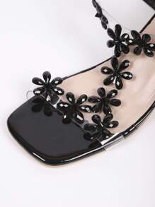 New Year's Rhinestone Sandals For Girls, Stylish Chunky Mid-Heel And Crystal Clear Heel, High Heel Dance Shoes, Suitable For Teenagers And Children, School Style, High Heel Dance Shoes
