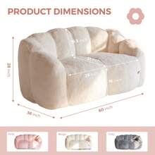MAXYOYO Adult Bean Bag Chair,Loveseat  Or Single Floral Bean Bag Sofa, Super Soft Loveseat, Living Room Bedroom Faux Fur Reading Chair, Beige - Beige - View 6