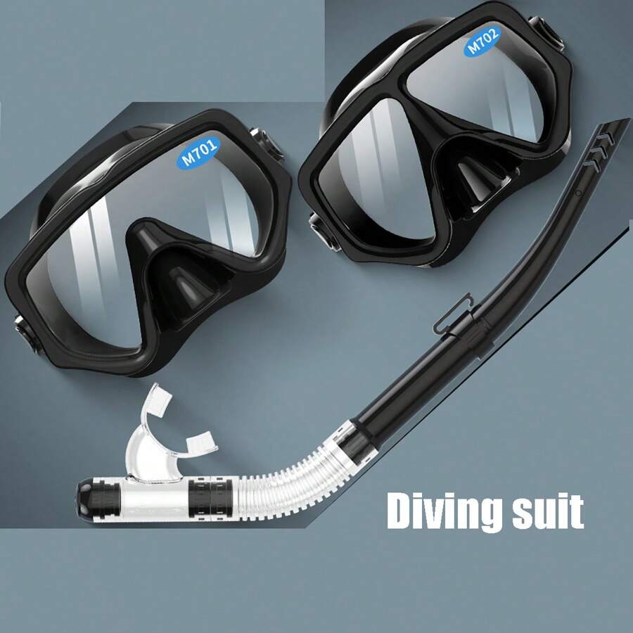 Diving Mask Snorkel Set For Adults Tempered Glass Scuba Professional Panoramic Snorkeling Gear Swimming Training Snorkel Kit, Beach Essentials, Beach Accessories, Pool Float - Multicolor - View 1