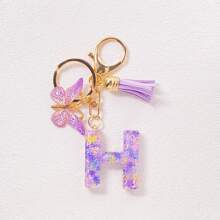 1pc A-Z English Letter Creative Keychain, Kids Backpack Accessories, Butterfly Letter Pendant Keychain For Girls, Bag Charm - Purple - View 7