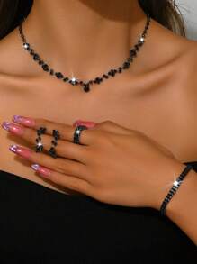 1 Set Fashion Jewelry Including Necklace, Earrings, Bracelet, Elastic Ring, Suitable For Women's Daily Wear