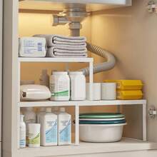 1 件可调节可扩展橱柜搁板收纳架、厨房台面锅架、碗和香料收纳架