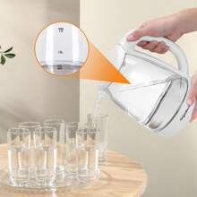 1pc 1.7L Electric Kettle, Glass Kettle, 2200W, LED Backlight, 360° Rotating Base, With Filter, Overheat Protection, Dry Boil Protection, White, Suitable For Home Or Office Daily Water Boiling - EU F Type Plug(220-240V) - View 3