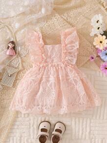 女婴休闲无袖扎染吊带裙，夏季 - 藕粉色 - 查看 2