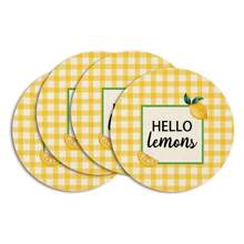 4pcs/6pcs/8pcs/Set Yellow Lemon Theme Placemats, 14 Inch Round Spring/Summer Holiday Table Mats Suitable For Party, Kitchen, Dining Room Decor