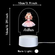 1 pièce Lumière d'illusion LED 3D de lampe de nuit décorative de cadeau d'anniversaire avec personnalisation de nom de princesses de bande dessinée, lumière chaude, cadeau de Noël