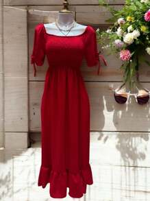 VESTIDO LARGO TIPO CAMPESINO CON MANGA MOD. ALY - Rojo - Ver 6