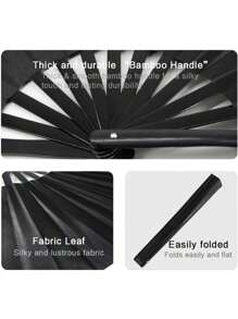 Packed Bamboo Large Folding Hand Fan, Premium Fabric Folding Hand Fan Carnival Fan, With Thickened Bamboo Frame For Cooling Decoration, Ladies, Men, Girls, Boys Gift, Black