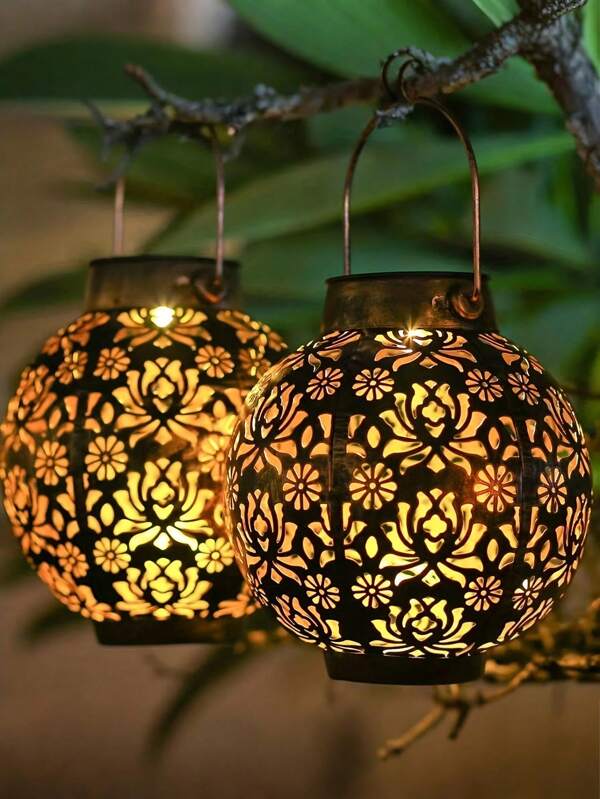 1 pezzo Lanterna a energia solare in metallo - Stile cinese vintage con design traforato, colore nero e bronzo, perfetta per giardino, patio, balcone e decorazione da esterni, illuminazione da giardino per percorsi, cortile, patio