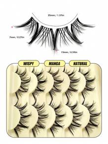 Asiteo 5对逼真卡通动漫假睫毛，透明交叉睫毛带，适合日常佩戴和角色扮演场合