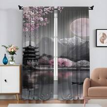2件套，日式樱花亭图案，3D数码印花，适用于客厅、卧室、阳台、书房，营造浪漫氛围。 - 彩色 - 查看 6