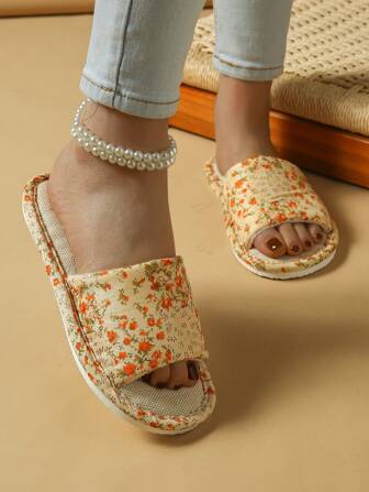 Linen Slippers For Women, Cute Indoor House Quiet Bowknot Linen Slippers, Home Use, Summer