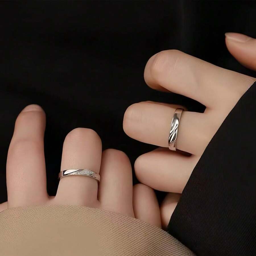2 Adjustable 925 Sterling Silver Couple Rings, Engagement Rings For Men And Women, Commitment Rings, Wedding Eternal Rings, Couple Rings Jewelry Gifts