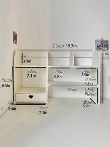 1 pieza Estantería vertical de escritorio de madera blanca y plástico, organizador de mesa para dormitorio, sala de estar, oficina y dormitorio para libros, papelería, figuras, computadoras y otros artículos