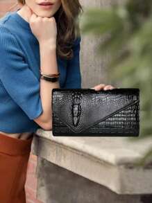 Luxury PU Leather Crossbody Bag, Fashionable All-Match Women Hand Bag, Unique Crocodile Pattern Clutch Bag