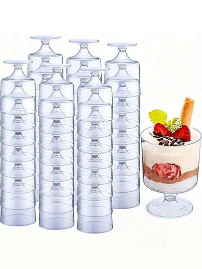 3.5oz Dessert Stand Mousse Cups, Pudding Cups, Jelly Cups, Ice Cream Cups, Transparent Hard Stem Mini Glasses, Suitable For Home Parties, Birthday Celebrations, Dessert & Cake Shops (20pcs/40pcs)