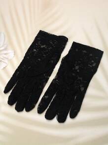 2 件装花卉印花波西米亚风涤纶纤维简约新娘手套，适合婚礼、宴会、四季穿着