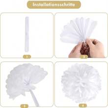 16pcs Wedding Party Decor White, Cream, Brown 10in Paper Flowers Balls*6, String Paper Flower Ball Set, Birthday Party Background Decor Pompoms, Suitable For Festivals, Anniversaries, Valentine's Day Decorations