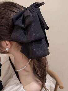 1 pièce Pince à cheveux élégante noire multicouche faite à la main, convient pour les fêtes et l'usage quotidien, pince à cheveux décontractée pour l'automne et l'hiver, accessoires capillaires pour femmes pour les tenues de vacances, les tenues d'été, les clips à cheveux, les voyages, les anniversaires - Noir - Voir 2