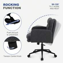 Flysky Desk Chair, Dressing Table Chair Made Of Faux Fur, Comfortable Swivel Chair Desk Chair, Office Chair Ergonomic With Adjustable Height, Furniture - Màu xám đen - Xem 4