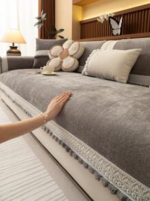 1件装奢华雪尼尔沙发座垫套，现代简约雪尼尔防尘防滑耐用沙发垫，保暖防褪色，宠物友好，适用于卧室、办公室、客厅、L型沙发以及1/2/3/4人沙发。 - 深灰色 - 查看 7