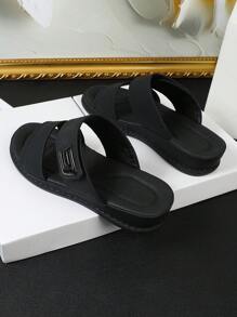 Men's Double Strap Design: Soft Bottom Comfortable, Thick Outsole With Rough Line, Adjustable Non-Slip, Fashionable And Personalized, Buckle Slip-On, Summer Travel Essentials - Black - View 6