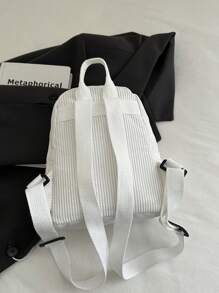 Casual Korean Version Vertical Stripes Girls College Style Backpack Spring Simple Multi-Pocket Travel Cashmere Small Backpack, School Backpack - White - View 7