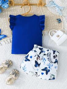 Baby Girl Clothing Summer Baby Girl Set Cap Sleeve Cute Bow Top & Butterfly Print Casual Shorts 2 Pieces Outfit