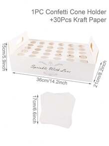 1Set Rustic Wedding Confetti Cone Tray Holder & Kraft Paper Kit,White Confetti Cone Trays Box With 30 Holes,Wedding Engagements & Parties Decoration,Paper Cone Cups Set,Party Favor,Bridal Shower Decor,Fake Flower Wedding Paper Cones - White-30 Holes - View 4